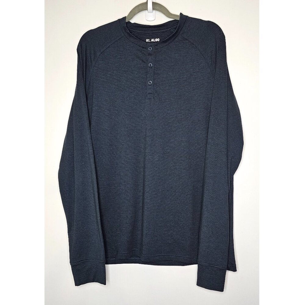 Stitch Fix 01.Algo Long Sleeve Performance Henley Shirt Top M Blue Black Stripe